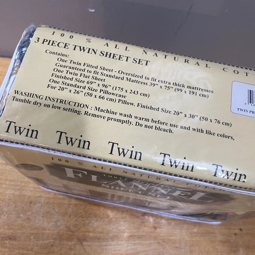 Piedmont Home Textile Vtg Twin Flannel Sheet Set 3pc Plaid Cotton Brown Tan
